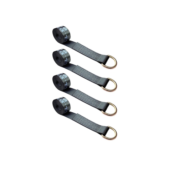 2" x 10' Lasso Strap w/ D Ring Auto Tie Down Wheel Lift Tow Truck Trailer Black, 4PK